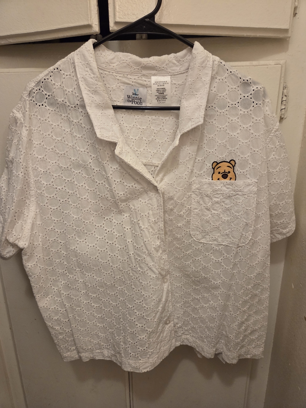 Disney White Eyelet Winnie the Pooh Pocket Blouse